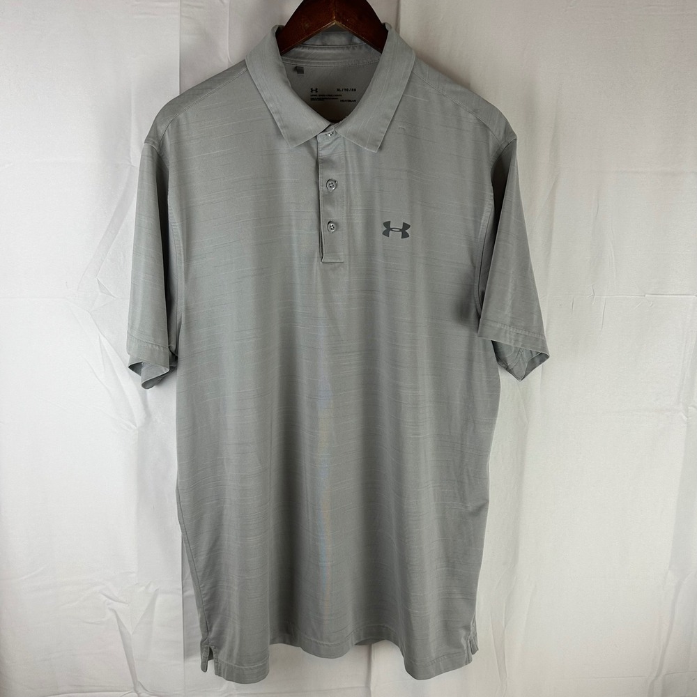Under Armour Polo Shirt Mens XL Gray HeatGear Loose Fit Short Sleeve Textured